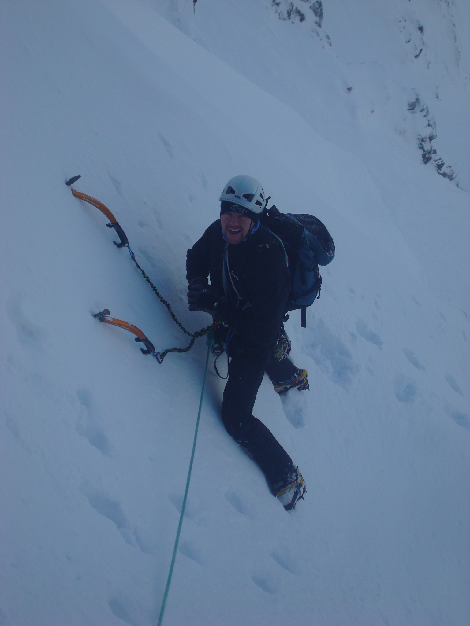 Billy Reynolds contemplates the crux of Route Major ahead